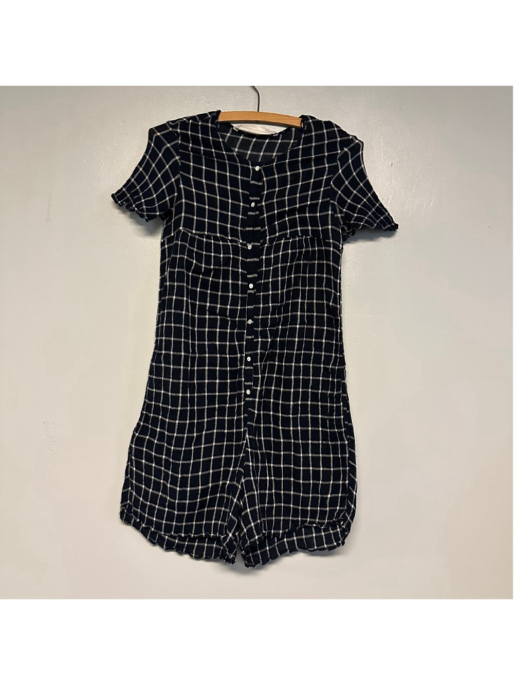 ZARA Trafaluc Black & White Plaid Shorts Romper Size Small Pockets Summer